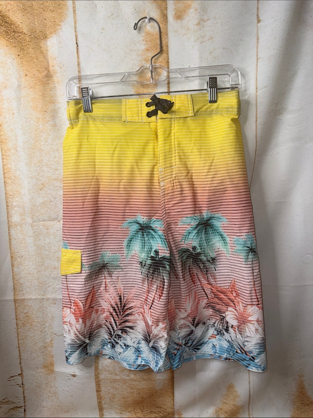 First Wave Yellow to Coral Gradient Tropical Swim Board Shorts